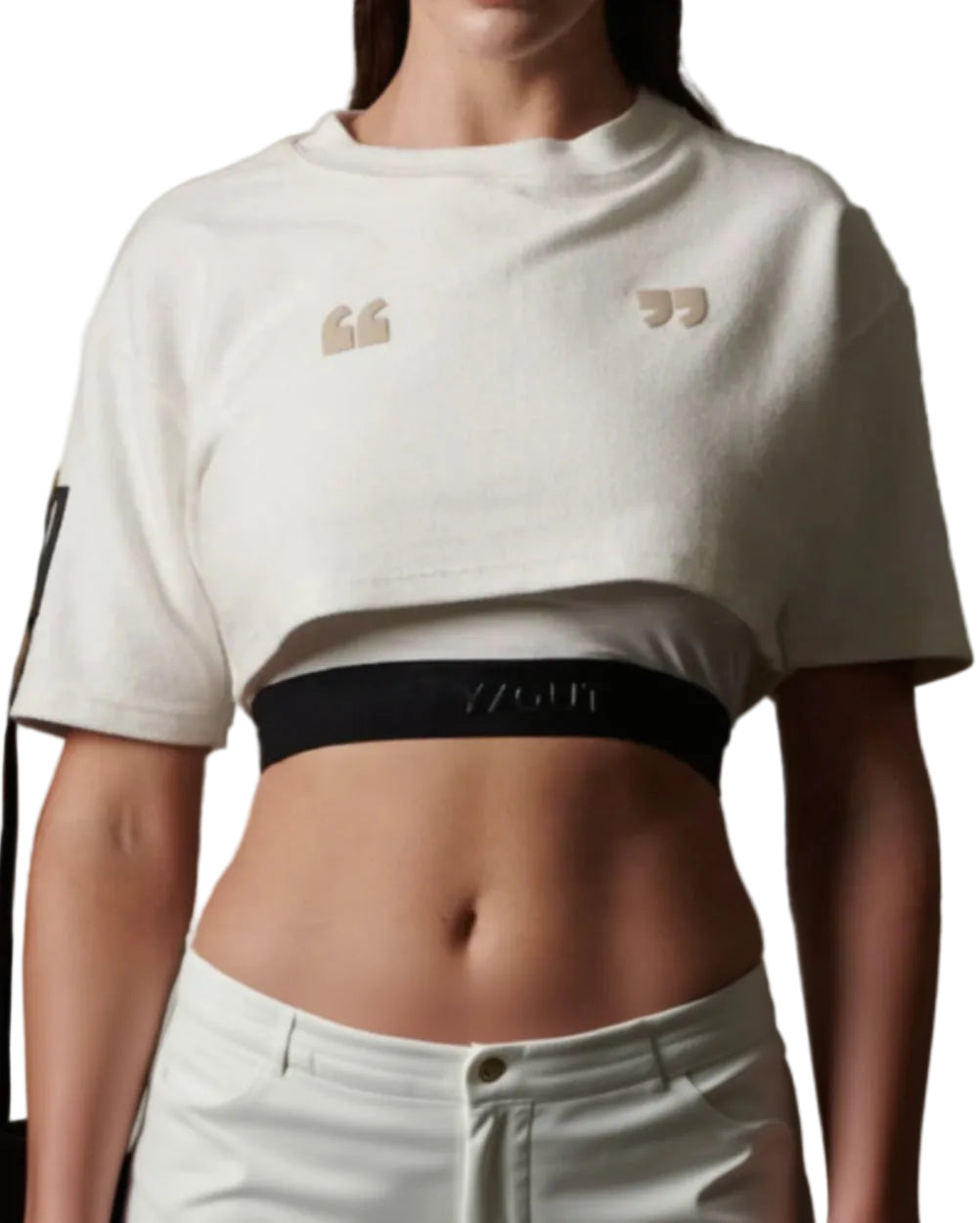 Crop Top Cloud Drop Crema Mujer Frontal Modelo