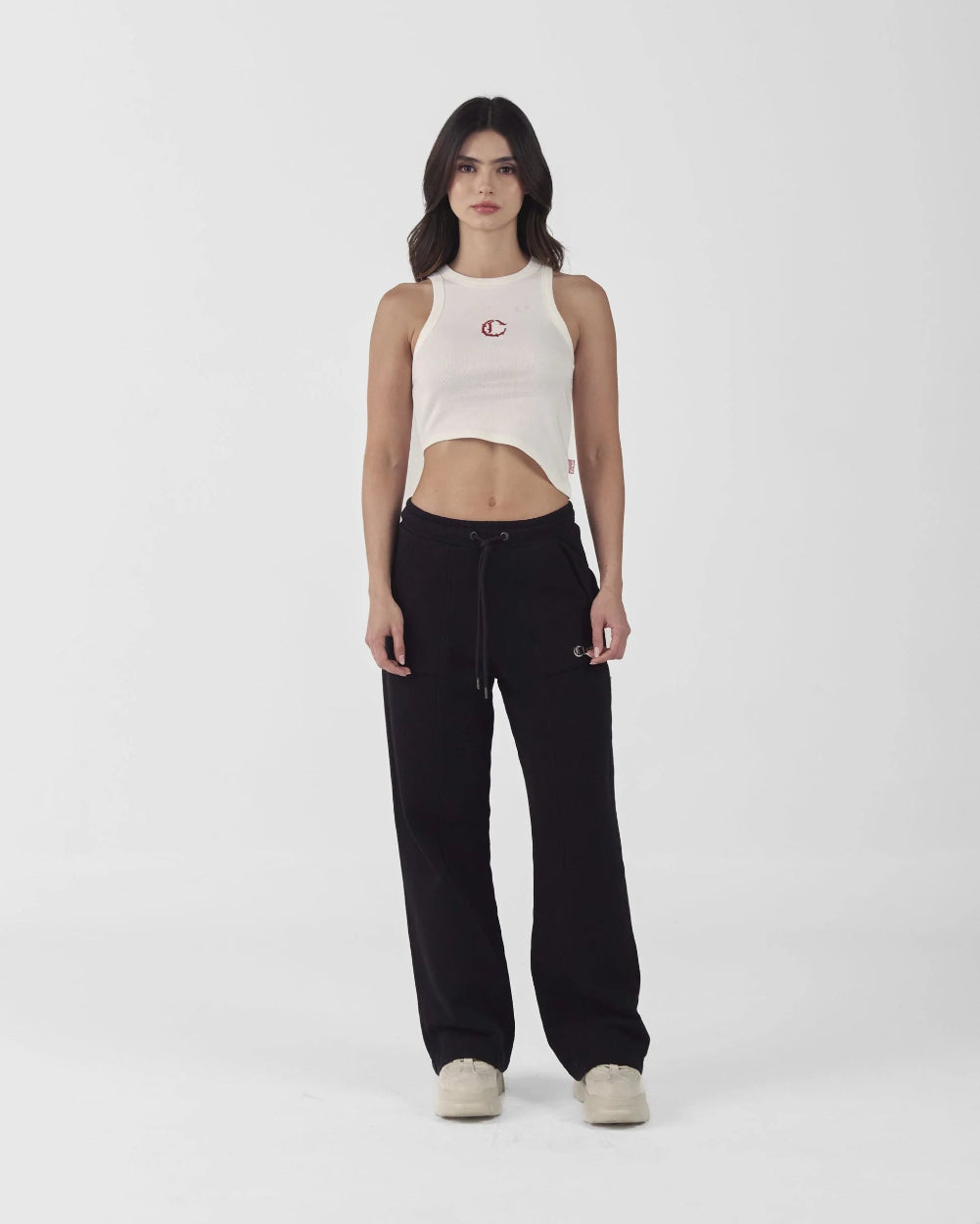 Crop Top Nuvola Clemont Crema Mujer Frontal Modelo