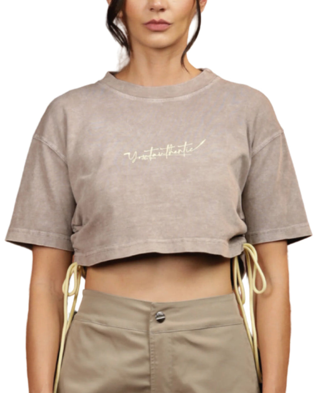 Top MIXER YOut Gris Mujer Frontal Modelo