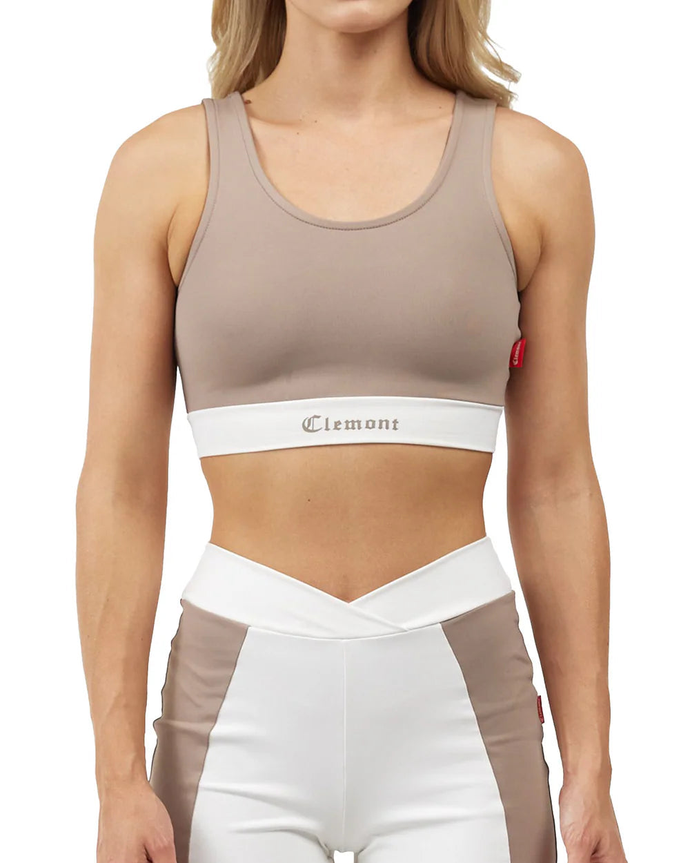 Crop Top Vibrante Clemont Taupe Frontal Modelo
