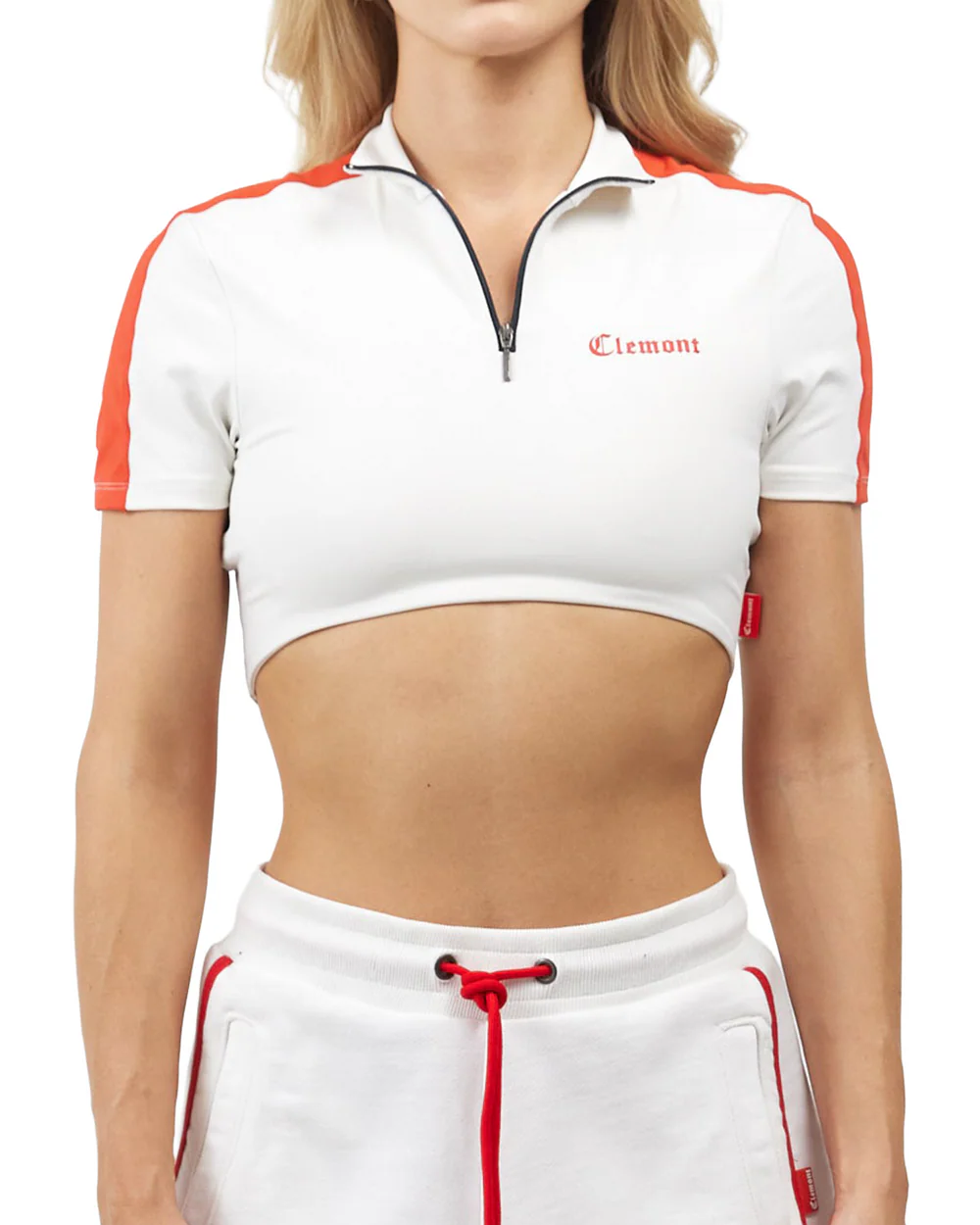 Crop Top Luminosa Clemont Crema Mujer Frontal Modelo Detalle