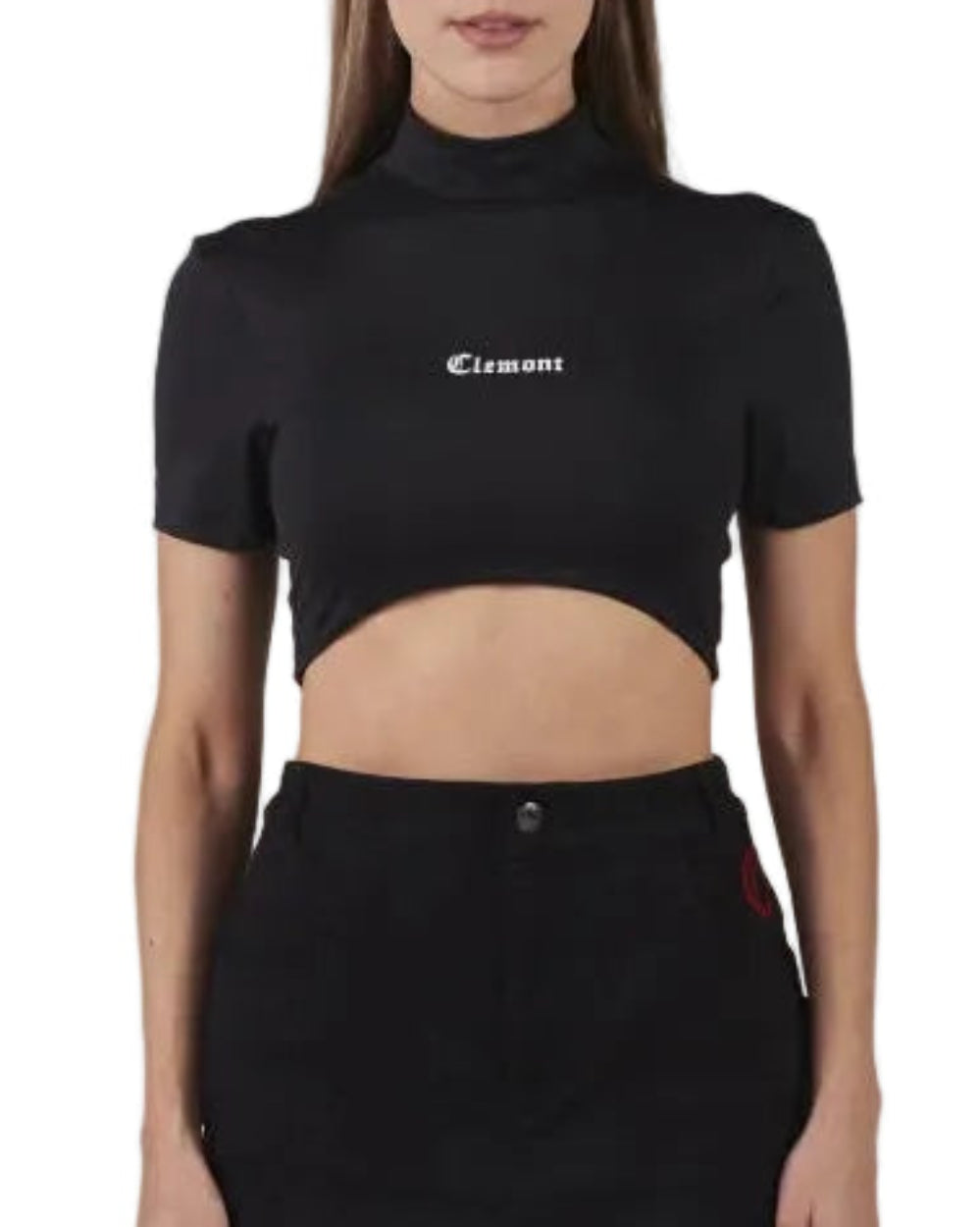 Crop Top Cassiopea Clemont Negro Mujer Frontal Modelo
