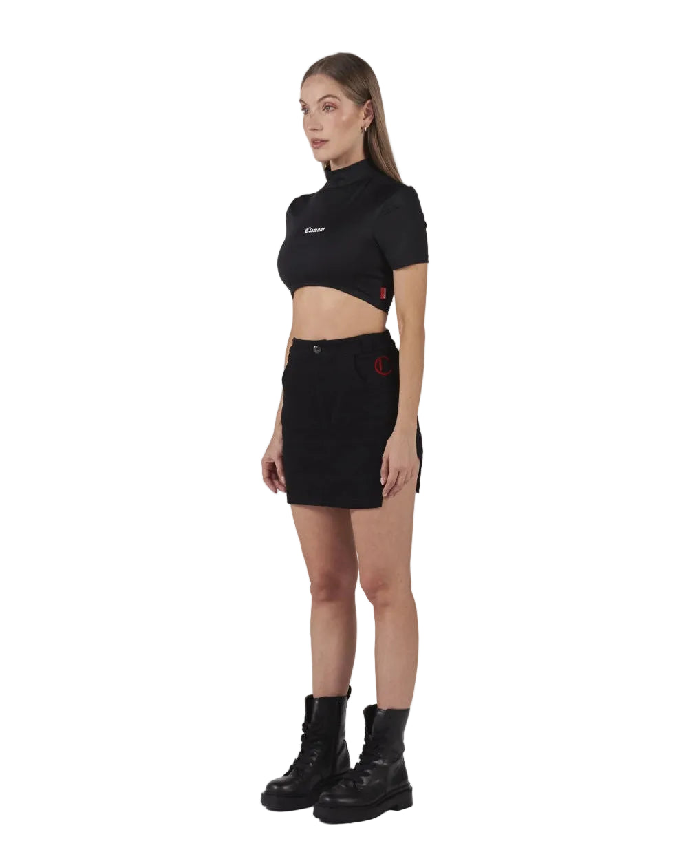 Crop Top Cassiopea Clemont Negro Mujer Lateral Modelo
