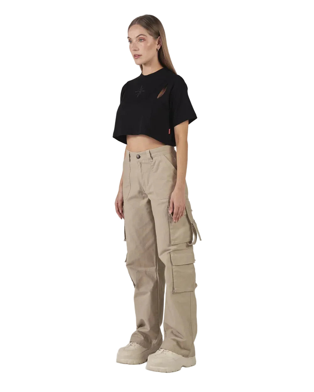 Pantalón Parallelo Clemont Mujer Color Nude Lateral Modelo