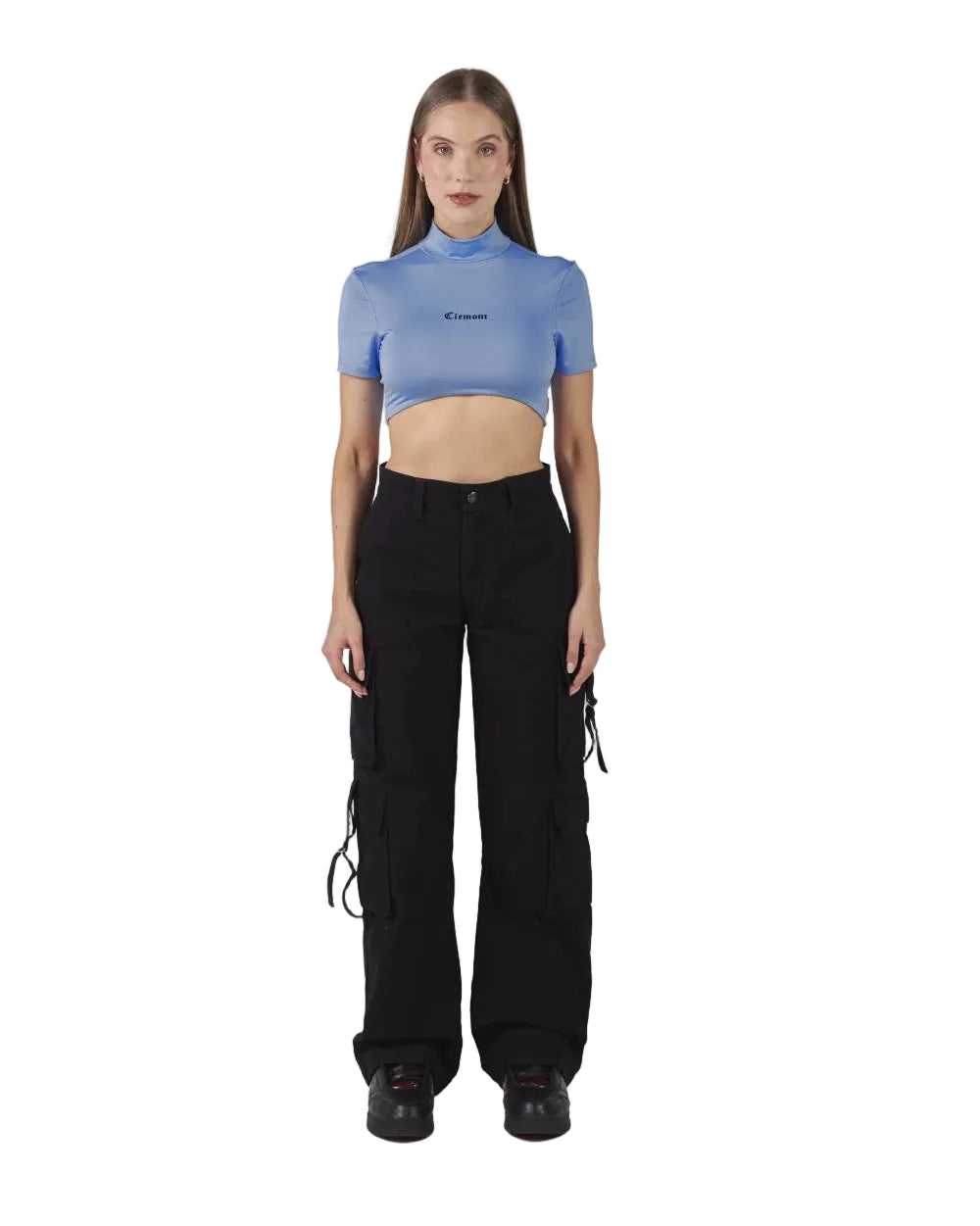 Crop Top Cassiopea Clemont Azul Mujer Frontal Modelo
