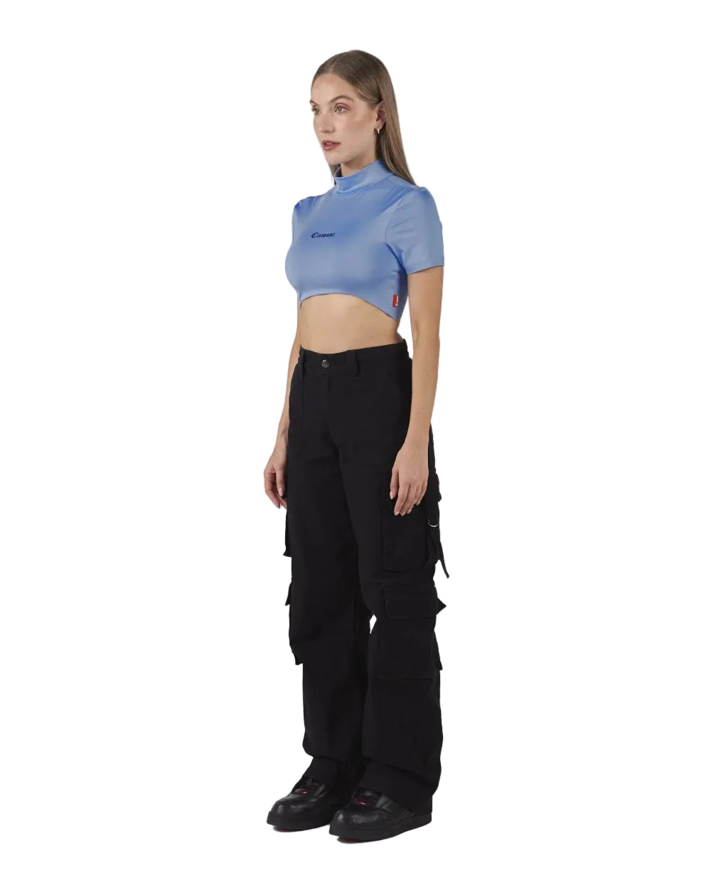Crop Top Cassiopea Clemont Azul Mujer Lateral Modelo