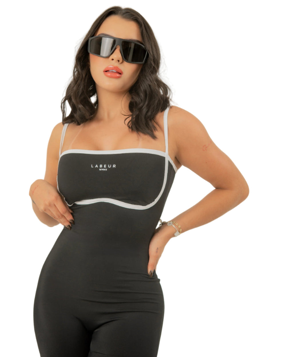 Enterizo Kyoto Labeur Negro Mujer Frontal Detalle Modelo