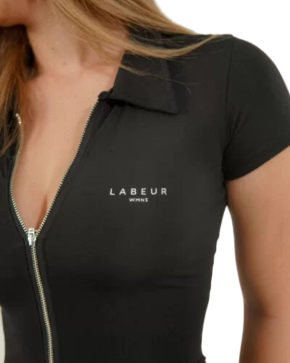 Enterizo Hollywood Labeur Negro Mujer Frontal Detalle Pecho Modelo