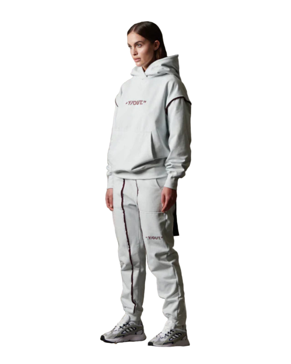 Sudadera CLoud YOut Gris Mujer Lateral Modelo