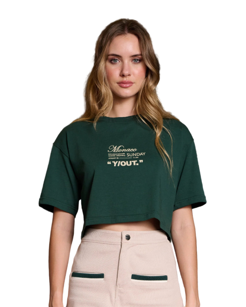 Sundays Top YOut Verde Mujer Frontal Modelo