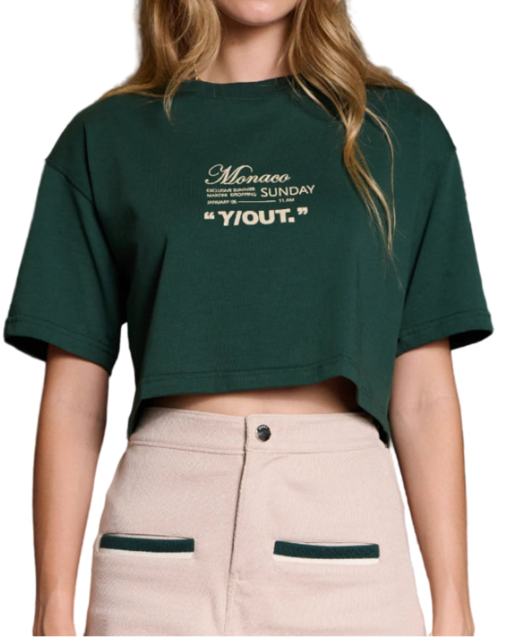 Sundays Top YOut Verde Mujer Frontal Modelo