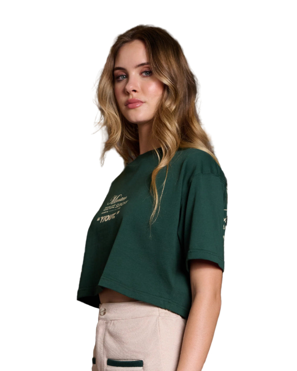 Sundays Top YOut Verde Mujer Lateral Modelo