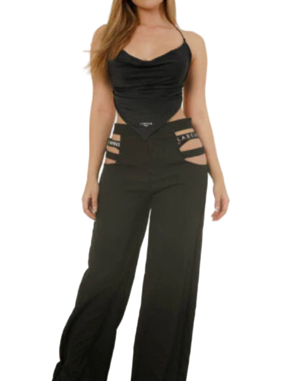 Pantalón Venecia Labeur Negro Frontal Modelo Detalle