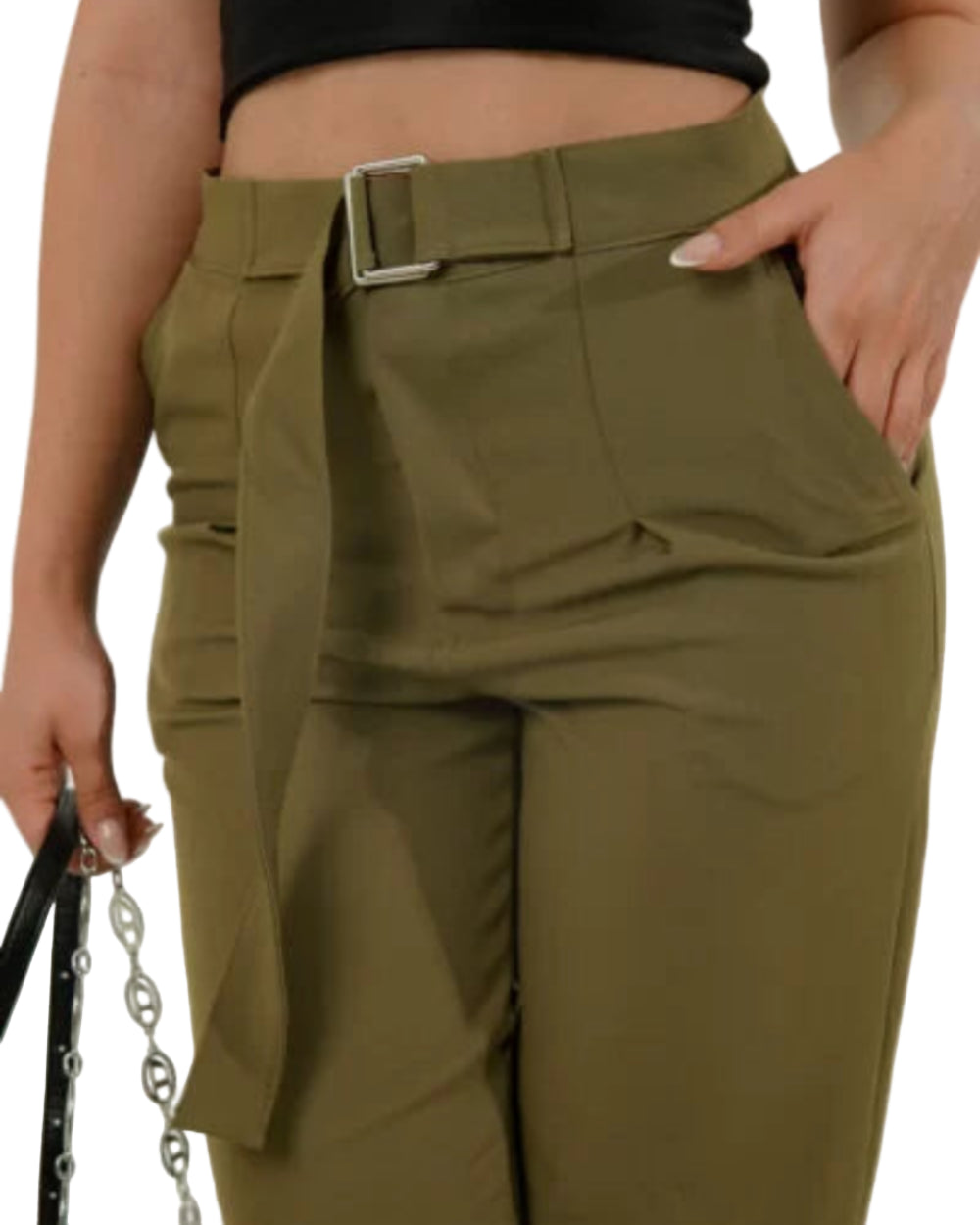 Pantalón Malibu Labeur Verde Mujer Frontal Detalle Modelo
