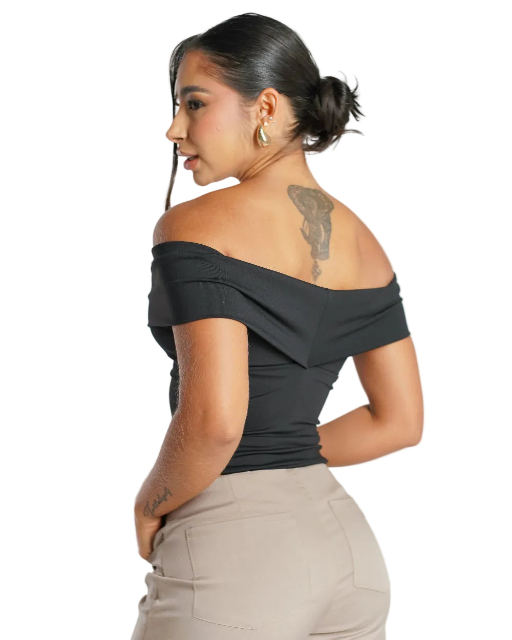 Top Iris Labeur Negro Mujer Detrás Modelo Detalle