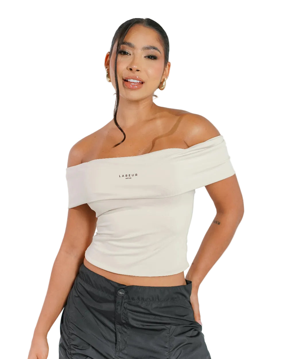 Top Iris Labeur Beige Mujer Frontal Modelo Detalle