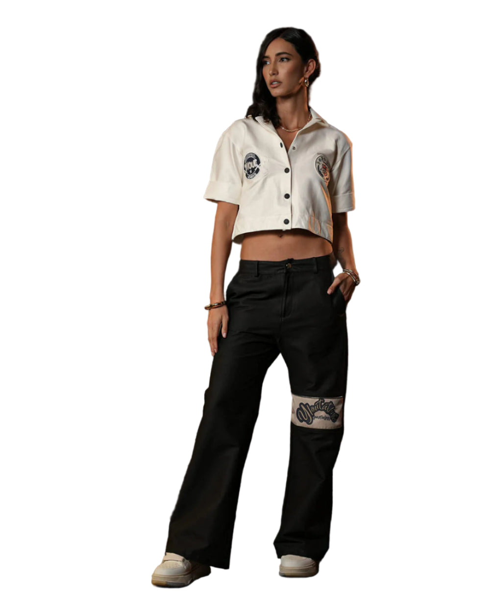 Camisa Fifties Shirt YOut Crema Mujer Frontal Modelo