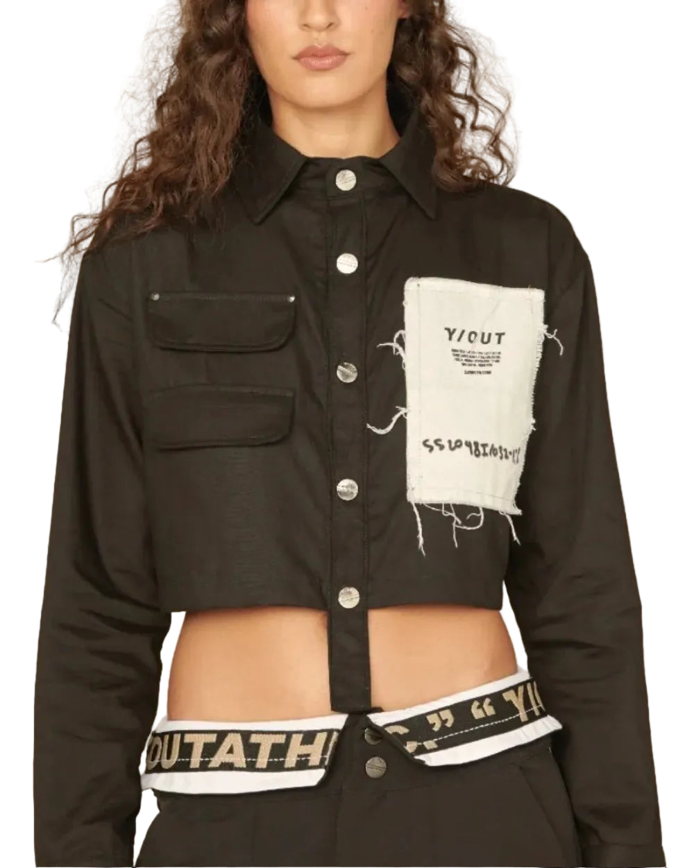 Blusa Fabric Y/Out Negra Mujer Frontal Modelo