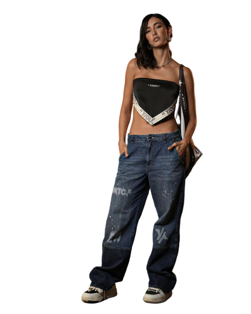 Scarf Boujee YOut Negro Frontal modelo