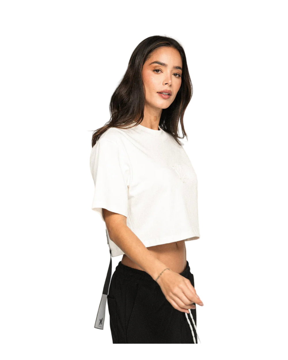 Crop Top Destroyed YOut Mujer Blanco Lateral Modelo