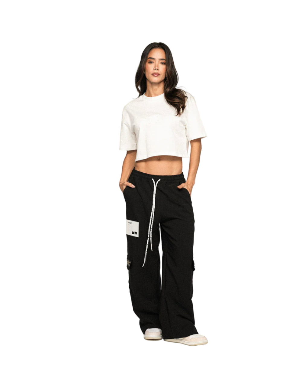Crop Top Destroyed YOut Mujer Blanco Frontal Modelo