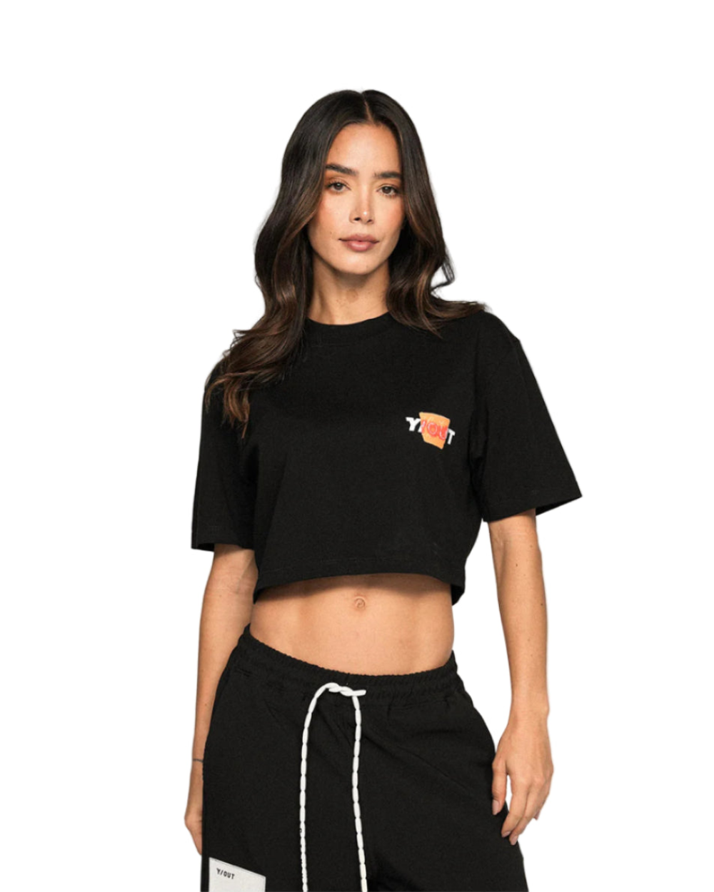 Crop Top Hide Crop Yout Negro Mujer Frontal Modelo