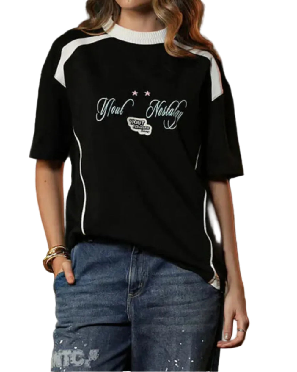Camiseta Sommat Tshirt YOut Negro Mujer Frontal Modelo