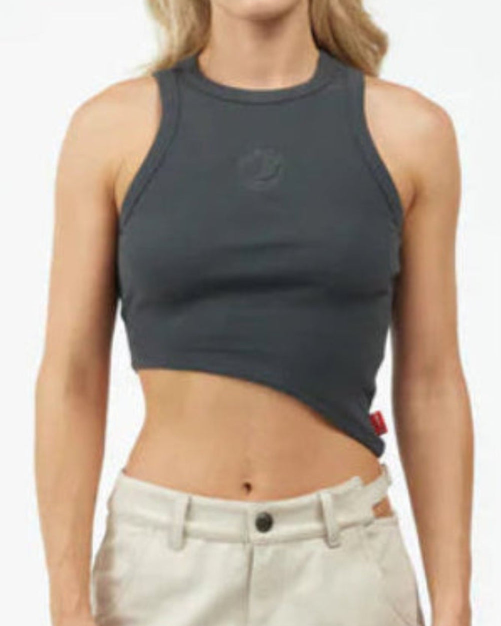 Crop Top Piacevole Clemont Gris Mujer Frontal Modelo