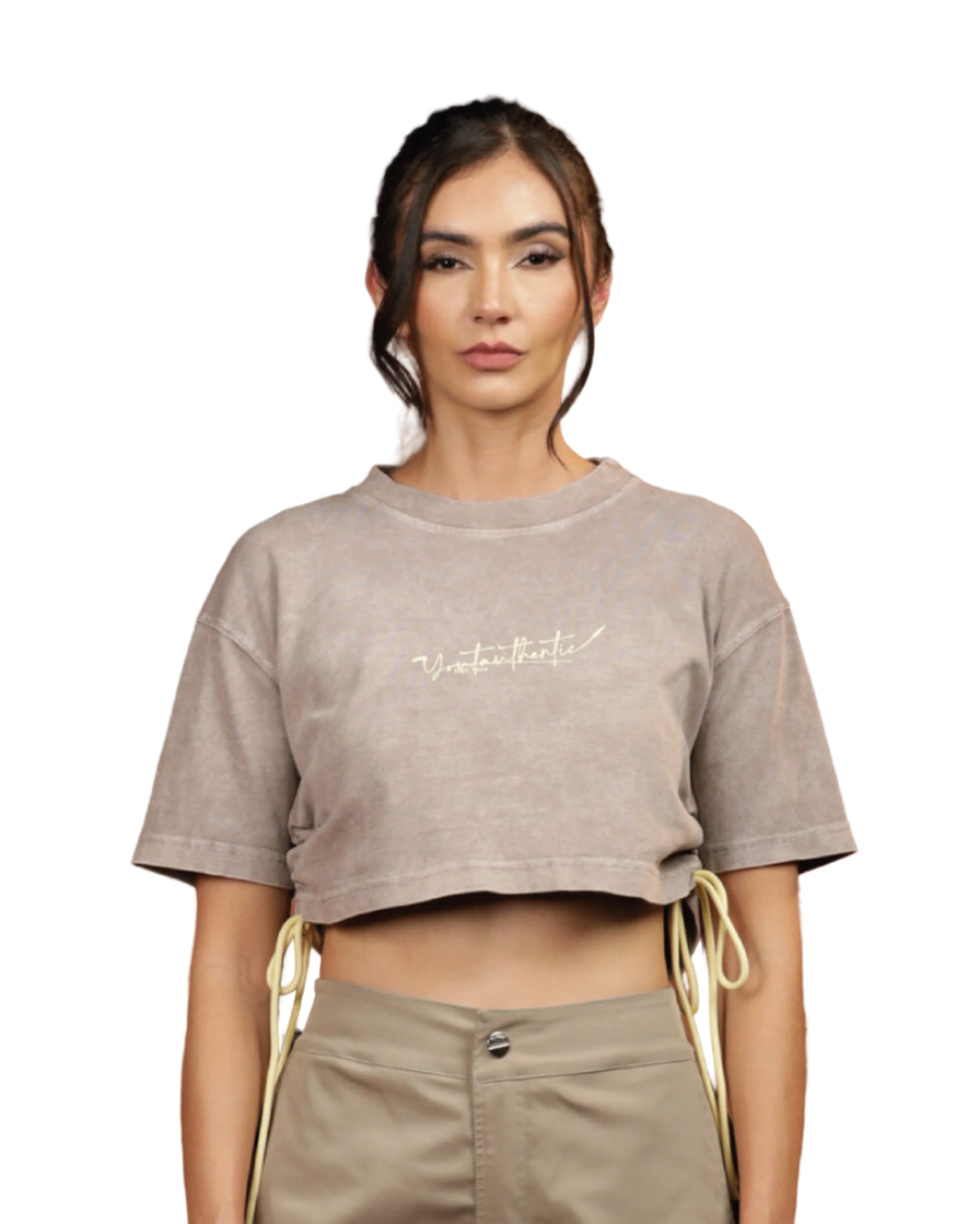 Top MIXER YOut Gris Mujer Frontal Modelo