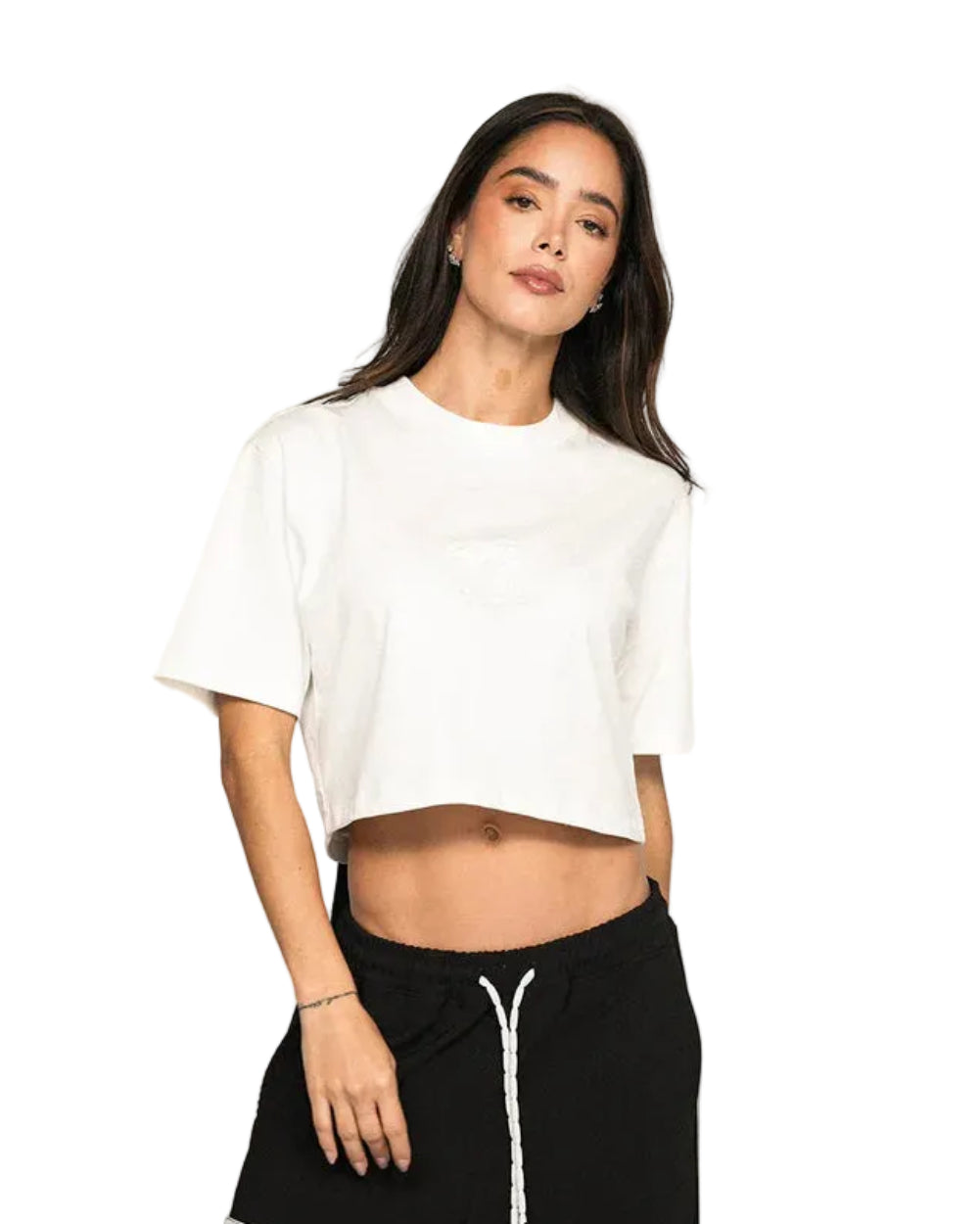 Crop Top Destroyed YOut Mujer Blanco Frontal Modelo
