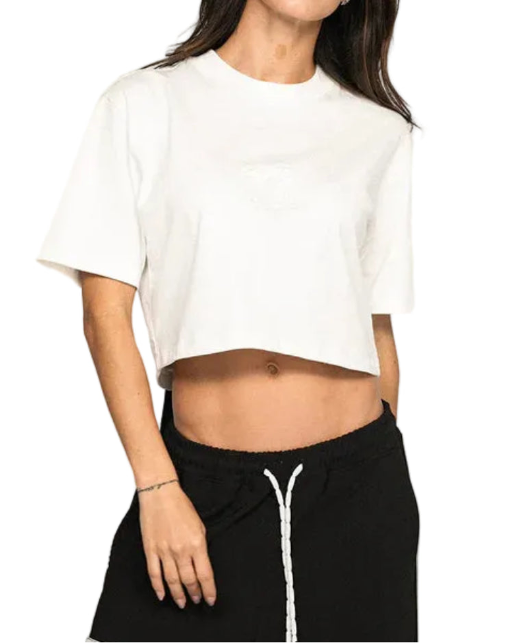 Crop Top Destroyed YOut Mujer Blanco Frontal Modelo