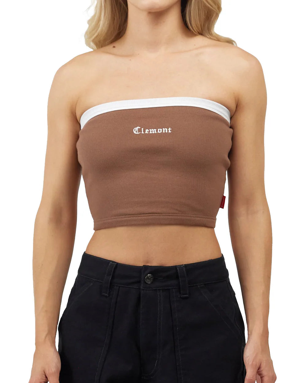 Crop Top Felicitá Clemont Taupe Mujer Frontal Detalle Modelo