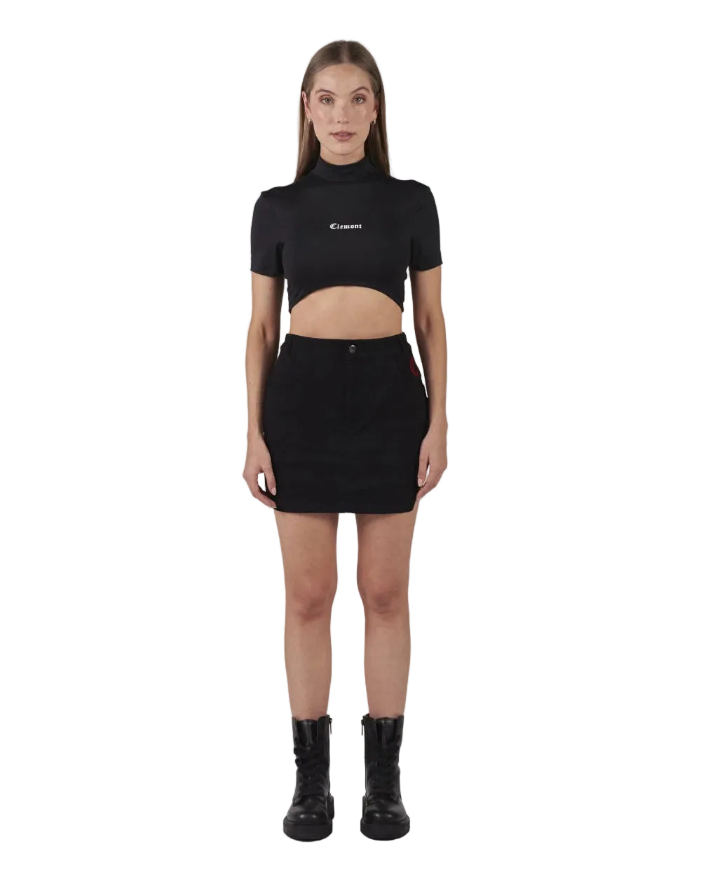 Crop Top Cassiopea Clemont Negro Mujer Frontal Modelo
