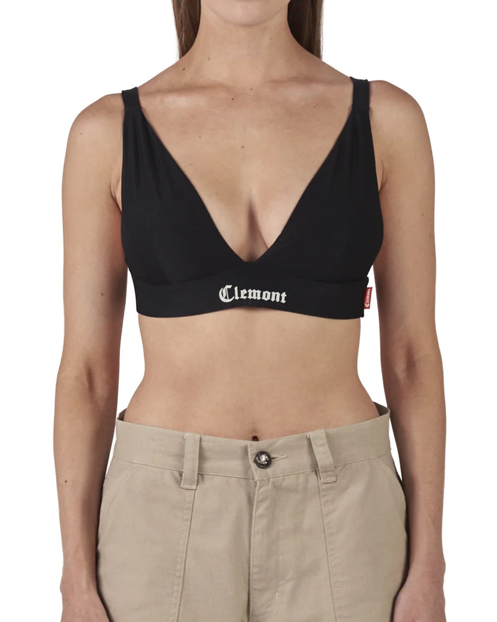 Crop Top Enigma Clemont Negro Mujer Frontal Modelo