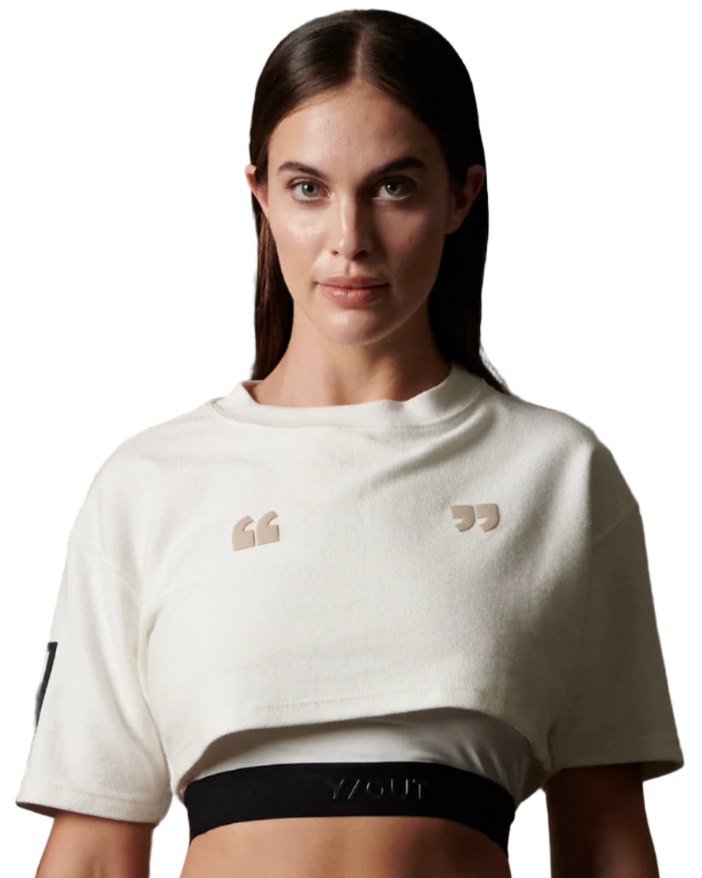Crop Top Cloud Drop Crema Mujer Frontal Modelo