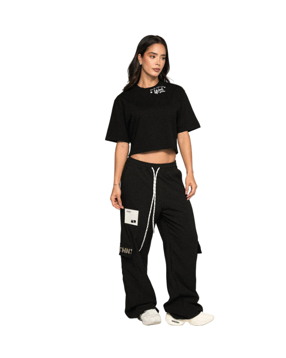 Crop Top Tape Chest You Negro Mujer Frontal General