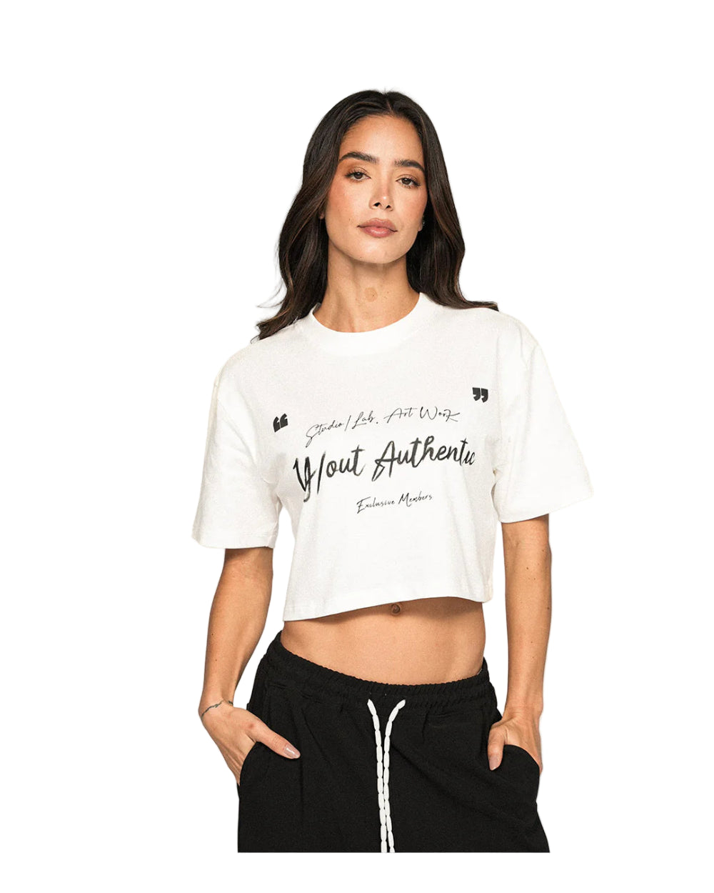 Crop Top Xclusive Y/out Blanco Mujer Frontal Modelo