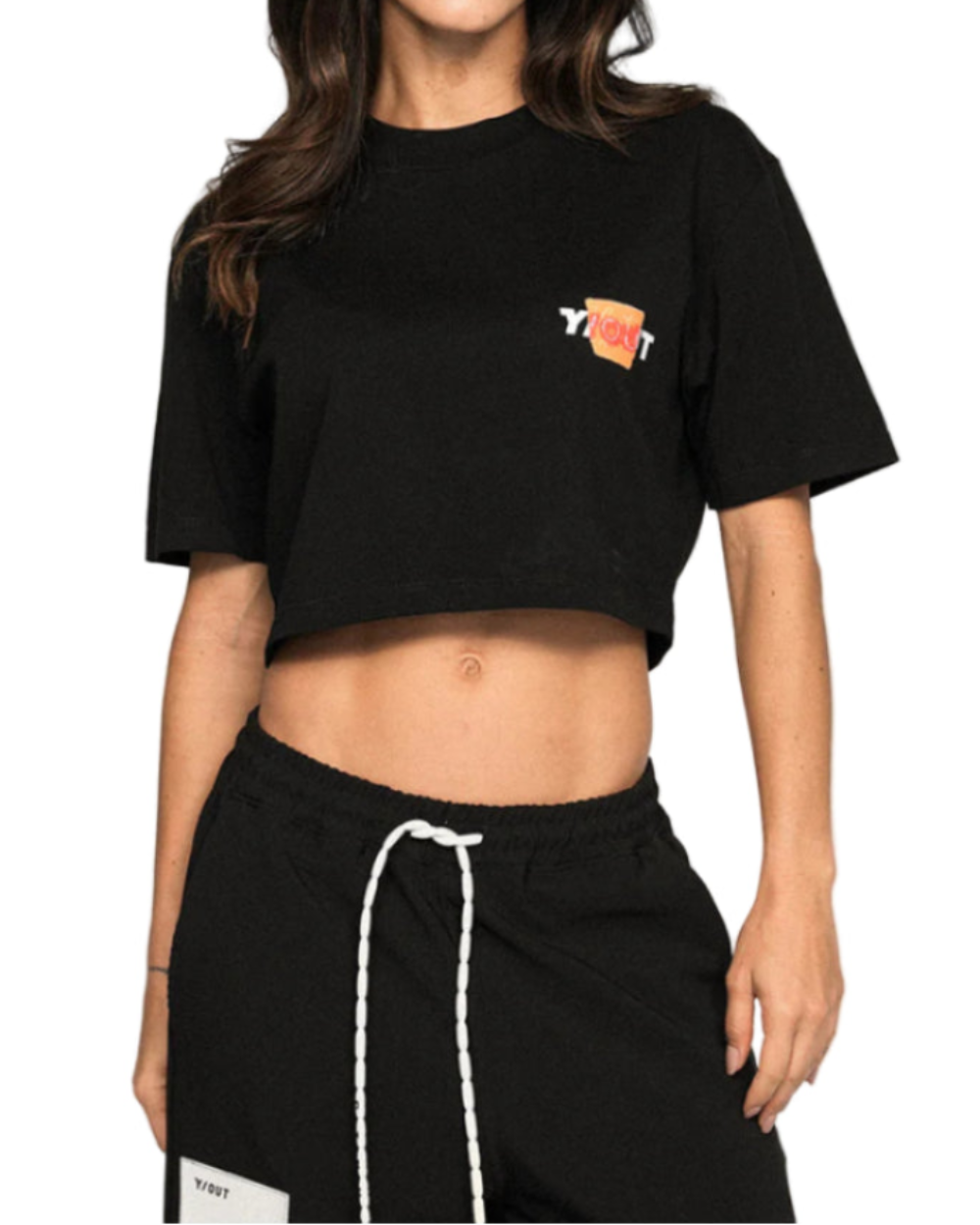 Crop Top Hide Crop Yout Negro Mujer Frontal Modelo